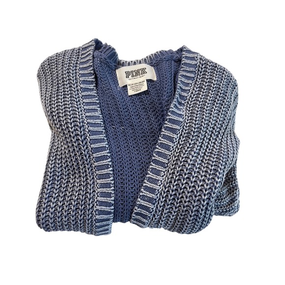 PINK Victoria's Secret Blue Knit Open Front Cardigan Sweater Pockets Oversized - Picture 8 of 8